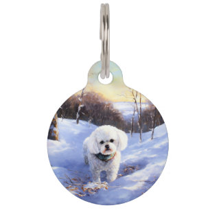 Médaillon Pour Animaux Bichon Frise Noël neige délicieusement