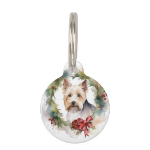 Médaillon Pour Animaux Biewer Terrier Noël Wreath Festive Pup