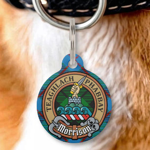 Médaillon Pour Animaux Blason de Clan Morrison sur tartan de chasse