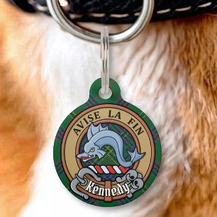 Médaillon Pour Animaux Blason du clan Kennedy sur tartan