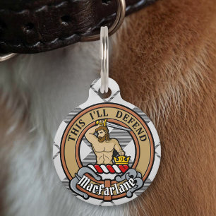 Médaillon Pour Animaux Blason du clan MacFarlane sur tartan noir et blanc