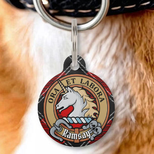 Médaillon Pour Animaux Blason du clan Ramsay sur tartan rouge