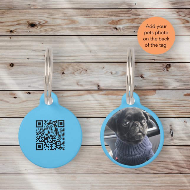 Médaillon Pour Animaux Bleu clair Qr code photo design moderne (Créateur téléchargé)