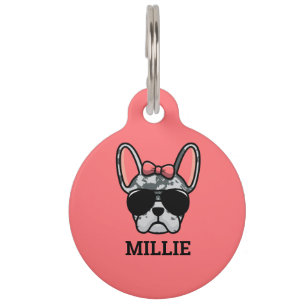 Médaillon Pour Animaux Bleu femelle Merle Français Bulldog Pet ID balise
