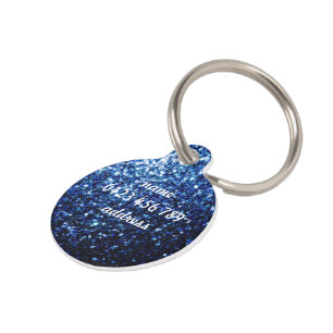 Médaillon Pour Animaux Bleu foncé brillant paillettes scintillantes Perso