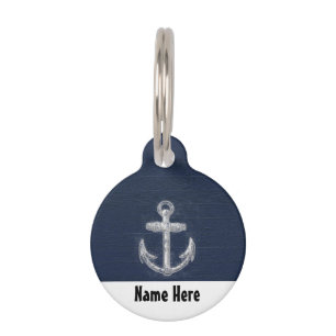 Médaillon Pour Animaux Bleu marine nautique vintage d'Ancre/blanc