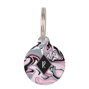 Médaillon Pour Animaux Bleu noir pourpre rose de marbre coloré élégant