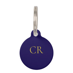 Médaillon Pour Animaux Bleu & Or Couleur Monogramme Moderne Minimaliste