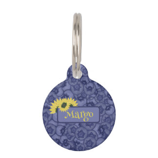 Médaillon Pour Animaux Bleuets et tournesols. Personnalisé