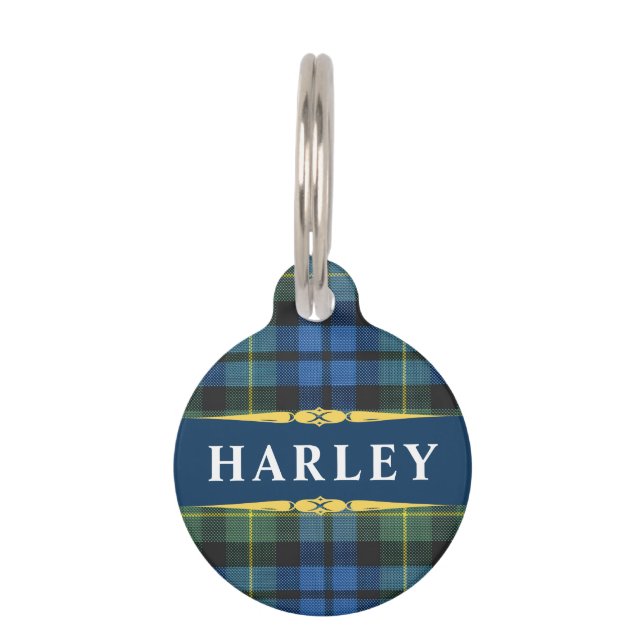 Médaillon Pour Animaux Blue Black Gold Tartan Plaid Personalized (Devant)