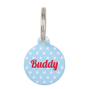 Médaillon Pour Animaux Blue White Stars Red Chien Chiot Chien Chat Kitty
