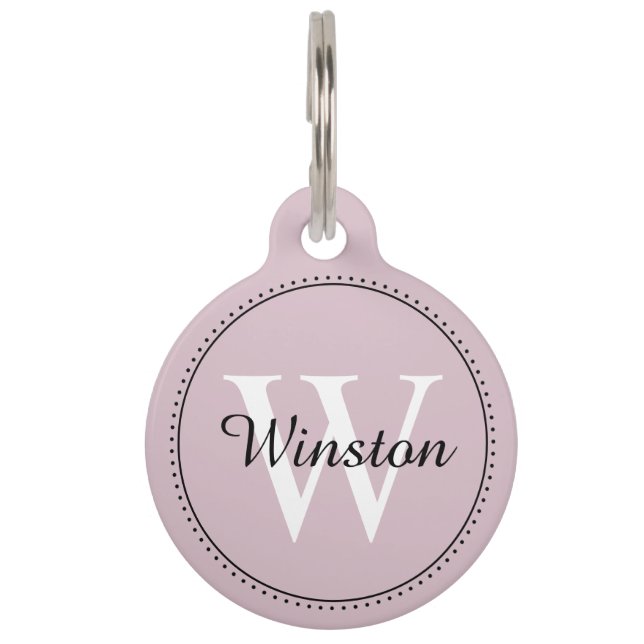 Médaillon Pour Animaux Blush rose blanc monogramme nom de compagnie perso (Devant)