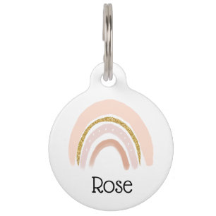Médaillon Pour Animaux Boho élégant arc-en-ciel rose et or