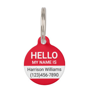 Médaillon Pour Animaux Bonjour mon nom rouge blanc personnalisé nom moder