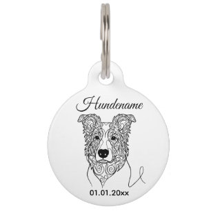Médaillon Pour Animaux Border Collie Minimaliste Line Art Étiquette Perso