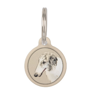 Médaillon Pour Animaux Borzoi (Argent Brindle) Peinture Chien Art origina