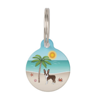 Médaillon Pour Animaux Boston Terrier Brun sur une plage tropicale estiva