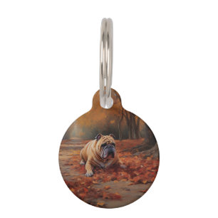 Médaillon Pour Animaux Bouledogue dans les feuilles d'automne chute inspi