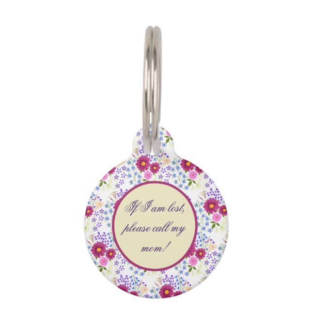Médaillon Pour Animaux Bouquet de fleurs avec étiquette d'identification  (Devant)