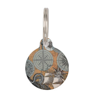 Médaillon Pour Animaux Boussole Rose Vintage Nautique Octopus Ship
