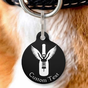 Médaillon Pour Animaux Bouteille de vin avec ailes et tire-bouchon