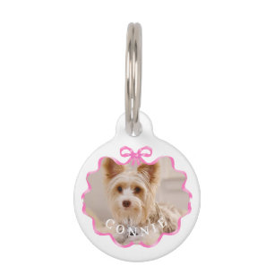 Médaillon Pour Animaux Bow Ruban Pet Photo Rose Blanc