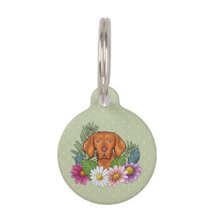 Médaillon Pour Animaux Braque hongrois et fleurs colorées d'été vertes