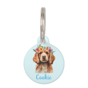 Médaillon Pour Animaux Brittany Spaniel Chien Watercolor Flower
