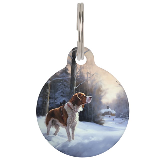 Médaillon Pour Animaux Brittany Spaniel Qu'il neige Noël (Devant)
