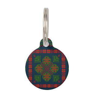 Médaillon Pour Animaux Broderie palestinienne Tatreez rouge vert 5 Motif