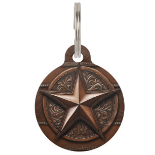 Médaillon Pour Animaux Brown Cowboy Rustique Western Country Texas Star