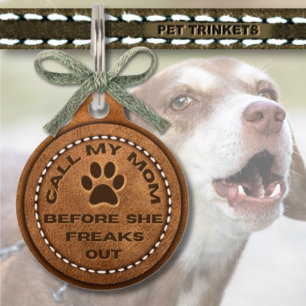 Médaillon Pour Animaux Brown Faux Cuir Appelez Ma Maman Pawprint Chien Ch