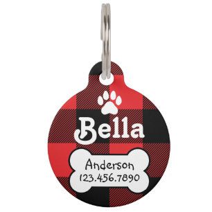 Médaillon Pour Animaux Buffalo Plaid Chien personnalisé rouge et noir