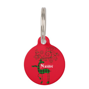 Médaillon Pour Animaux Buffalo Plaid Christmas Deer Thunder_Cove