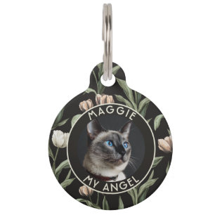 Médaillon Pour Animaux Cadeau Chat Personnalisé Fleur de Tulipe