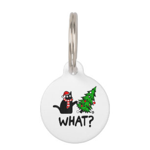Médaillon Pour Animaux Cadeau de chat noir drôle poussant l'arbre de Noël