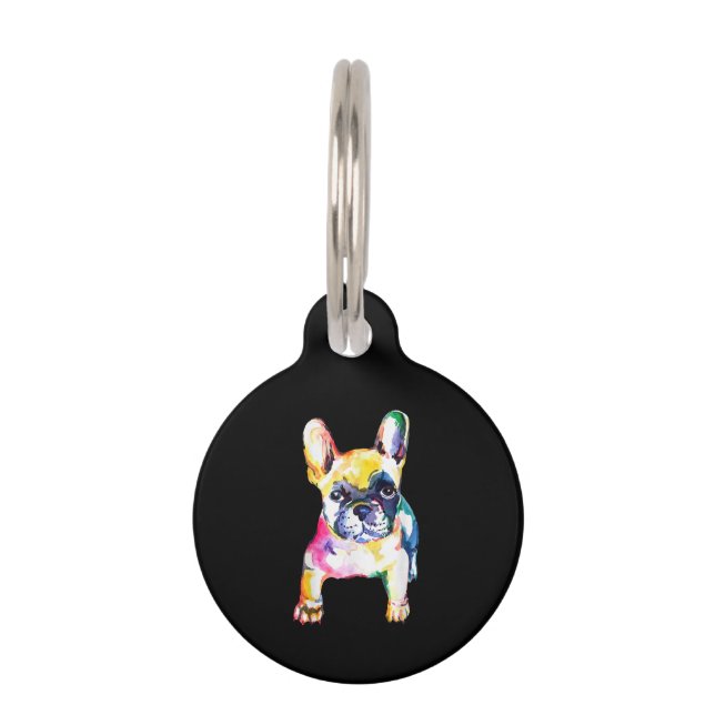 Médaillon Pour Animaux Cadeau de dessin aquarelle originale de Bouledogue (Devant)