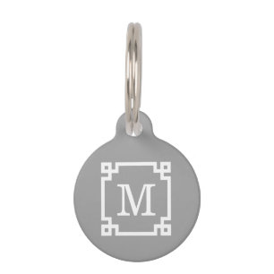 Médaillon Pour Animaux Cadre de clé grecque gris foncé Wht #2 Monogramme