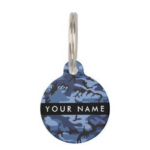Médaillon Pour Animaux Camouflage Bleu Marine Personnalisez votre nom