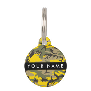 Médaillon Pour Animaux Camouflage jaune et vert Personnalisez votre nom