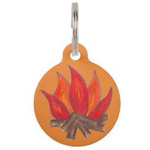 Médaillon Pour Animaux Camping Orange Flammes Flammes Logs Camping