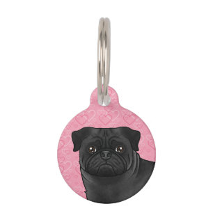 Médaillon Pour Animaux Carlin Noir Gros plan Sur Motif Coeur Rose