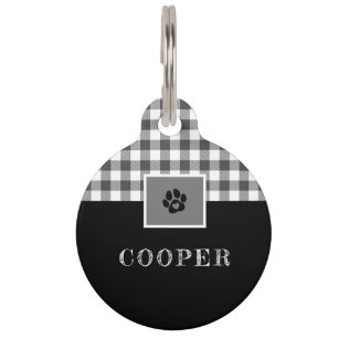 Médaillon Pour Animaux Carreaux Rustiques de Bûcheron Noir et Blanc Buffl