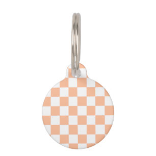 Médaillon Pour Animaux Carrés à carreaux pêche orange blanc géométrique