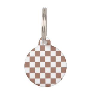 Médaillon Pour Animaux Carrés à damier marron moka blanc géométrique rétr