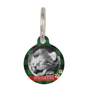 Médaillon Pour Animaux Carte Cat, Pawprint Green Buffalo Plaid, Kitten Ph