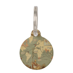 Médaillon Pour Animaux Carte du monde Antique 1886 Illustré