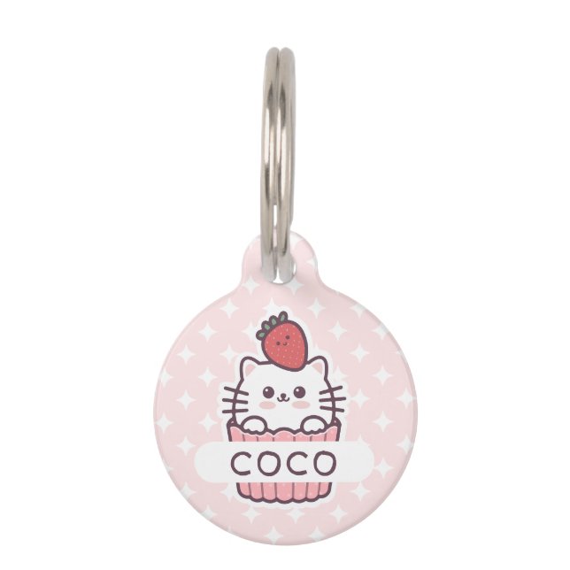 Médaillon Pour Animaux Carton de Cupcake aux fraises Cute Kawaii (Devant)