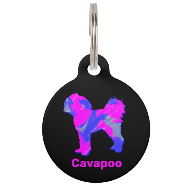 Médaillon Pour Animaux Cavapoo Crazy Hot Pink et Blue (Devant)