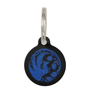 Médaillon Pour Animaux Cercle bleu traditionnel de Phoenix sur le noir